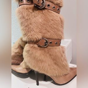 ALDO leather high heel boots with fur. NWOT size 7